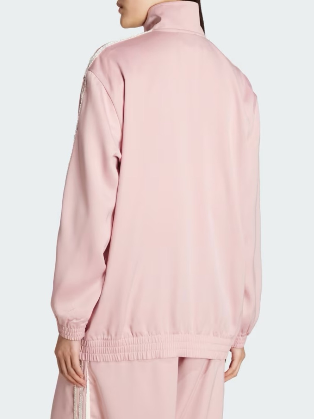 adidas Satin Pink Oversized Track Jacket White 3-Stripes with Matching Pants - Picture 6 of 13